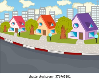 City view cartoon vector illustration