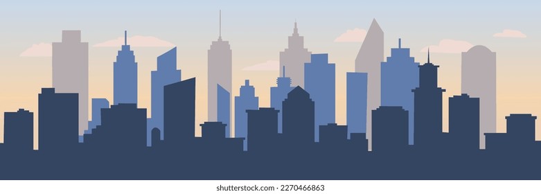 Vista de ciudad. Fondo panorámico plano con un moderno perfil urbano. Ilustración del vector