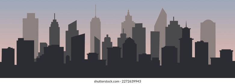 City View. Flat panoramic background with modern city skyline. Vector illustration