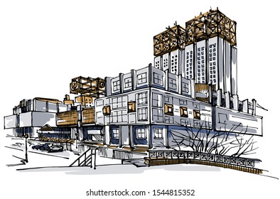 City view - hand drawn sketch