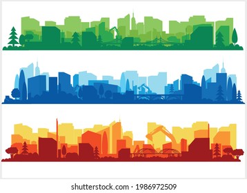 City view. City landscape in different colors.  silhouette.