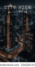 City view at night poster, cityscape background vector illustration  with mosaic style