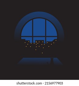 city view at night with windows logo vector icon vector design illustration