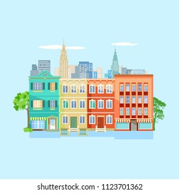 City view on light blue background
