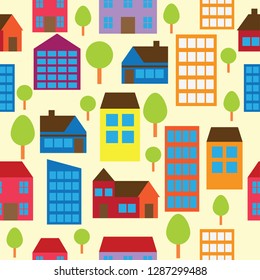 city view ornament seamless pattern. vector illustration