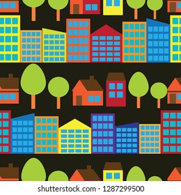 city view ornament seamless pattern. vector illustration