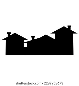 City view, roofs and chimneys, group of houses, vector icon, black silhouette