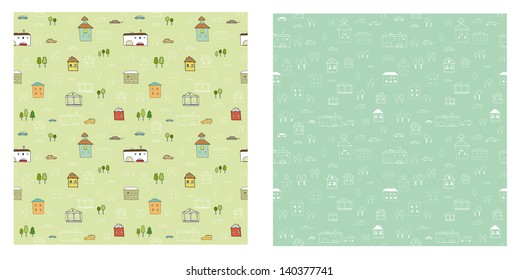 City view. Set of seamless patterns.