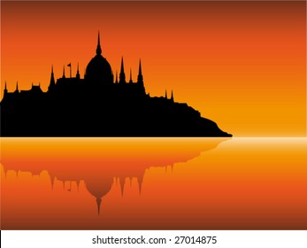 City view at sunset