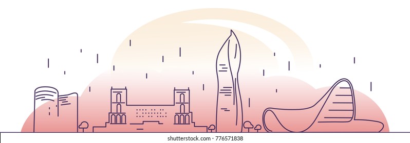 City view vector line illustration concept Baku.
