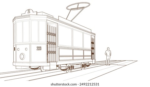 city ​​tram vintage 3d illustration