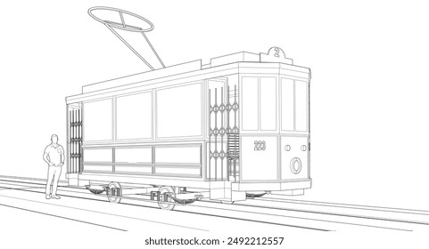 city ​​tram vintage 3d illustration