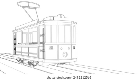 city ​​tram vintage 3d illustration