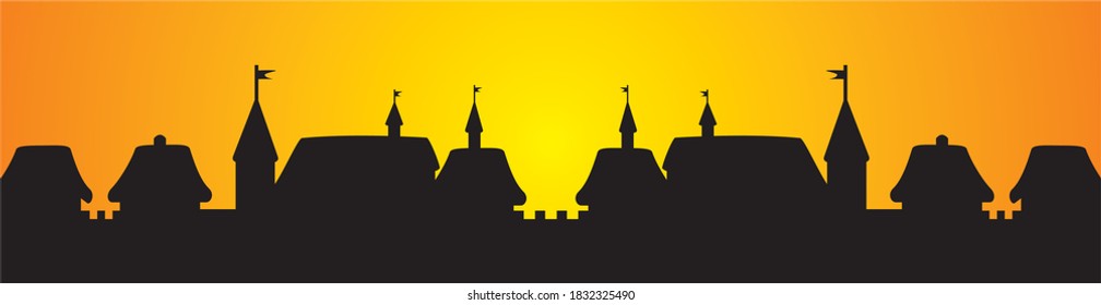 City with walls at sunset, vector illustration
