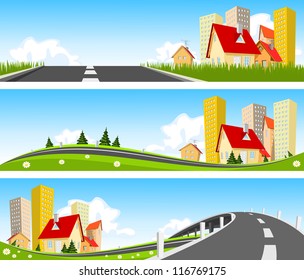 City and way through nature banner