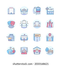 City wayfinding - colorful line design style icon set