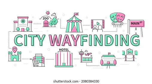 City wayfinding - colorful line design style banner