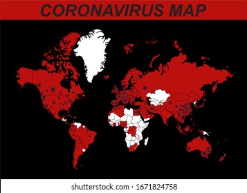 The city where the Coronavirus outbreak spread in China. Countries where the virus has spread. Coronavirus Map. World map showing the coronavirus epidemic spreading around the world.