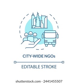 City wide NGOs soft blue concept icon. Non governmental organization. Urban planning. Public transport. Round shape line illustration. Abstract idea. Graphic design. Easy to use in article