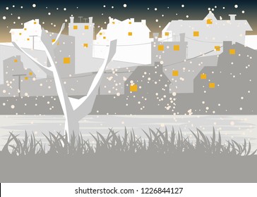 city in winter background vector illustration 