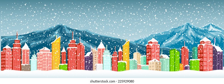 City in winter with mountain 