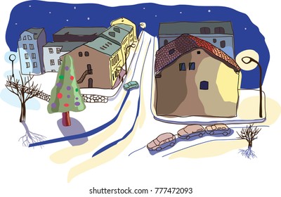 City winter street at night