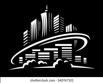 City world - vector illustration, design on black background