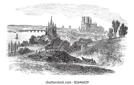 Cityscaoe of Orleans city, France, vintage engraved illustration. Trousset encyclopedia (1886 - 1891).