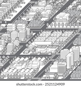 Paisaje urbano ilustración 3D. Ilustración vectorial de edificios.