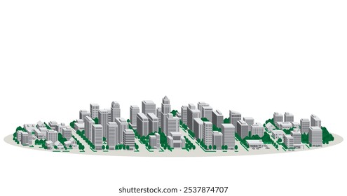 Paisaje urbano ilustración 3D. Ilustración vectorial de edificios. Ilustración vectorial de edificios.