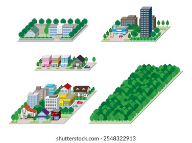 Ilustração de Cityscape 3D. Ilustração vetorial de edifícios.