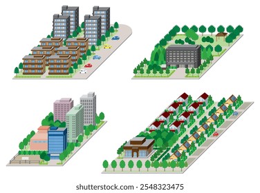 Cityscape 3D illustration. Vector illustration of buildings.
