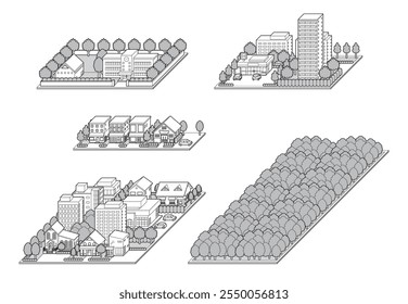 Ilustração de Cityscape 3D. Ilustração vetorial de edifícios.