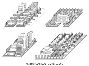 Cityscape 3D illustration. Vector illustration of buildings.