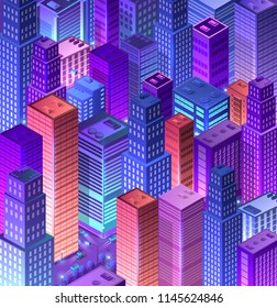 Cityscape 3d ultraviolet architecture city from isometric urban building street skyscraper. Vector concept business 
violet modern digital illustration for background design.