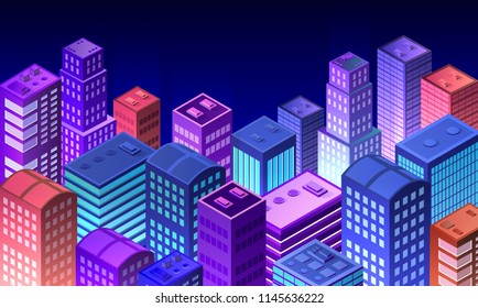 Cityscape 3d ultraviolet architecture city from isometric urban building street skyscraper. Vector concept business 
violet modern digital illustration for background design.