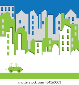 Cityscape. Abstract building with car. Environtment concept. Vector illustration.