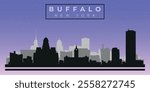 Cityscape against the starry sky. Buffalo, New York, Usa. Black and white silhouettes of buildings. Vector on gray background