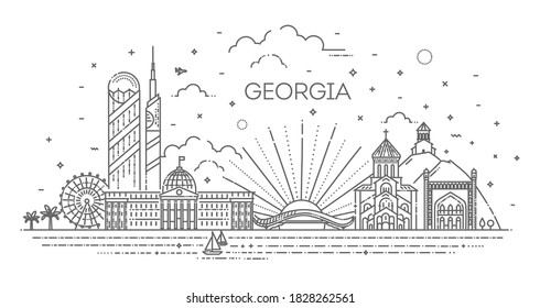 Cityscape with all famous buildings. Georgia skyline composition for design