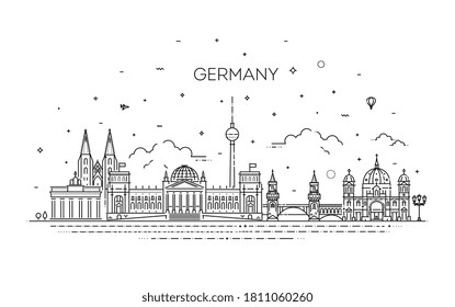 Cityscape with all famous buildings. Germany skyline composition for design