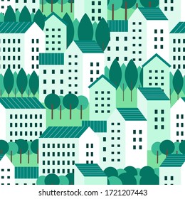Cityscape architecture seamless pattern. Minimal geometric background. Vector illustration.