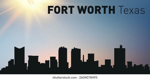 Cityscape, architecture, silhouette of the city of Fort Worth, Texas on the background of the sunset.

