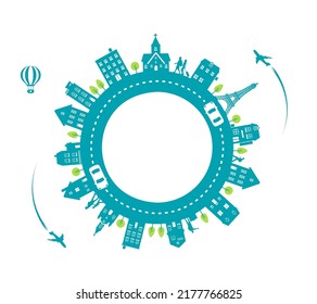 Cityscape arranged in a circle vector illustration