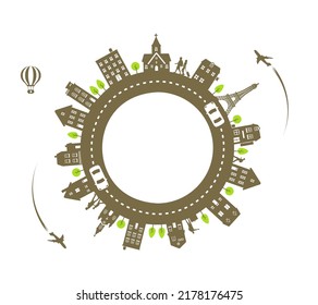 Cityscape arranged in a circle vector illustration