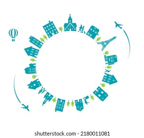 Paisaje urbano organizado en una ilustración de vector circular