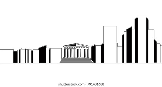 Cityscape of Athens on a white background, Vector illustration