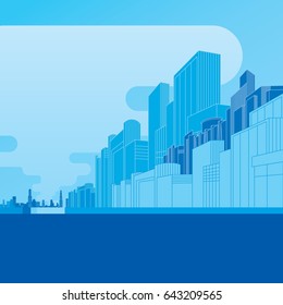 Cityscape background with architecture office building. Vector illustration