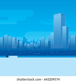 Cityscape background with architecture office building. Vector illustration