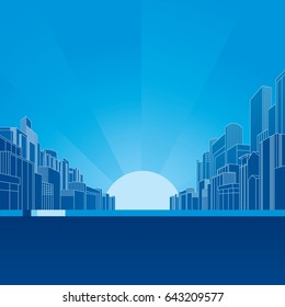 Cityscape background with architecture office building. Vector illustration