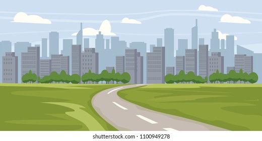 Cityscape background. Buildings silhouette cityscape. Modern architecture. Urban landscape. Horizontal banner with megapolis panorama. Vector illustration